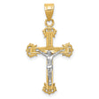 Fleur De Lis Crucifix Charm Pendant in Real 14k Multi-Tone Gold