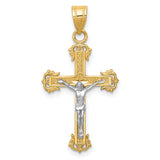 Fleur De Lis Crucifix Charm Pendant in Real 14k Multi-Tone Gold