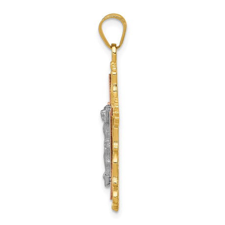 14k Tri-Color Gold Crucifix Pendant with Jesus Cross Design Religious Charm