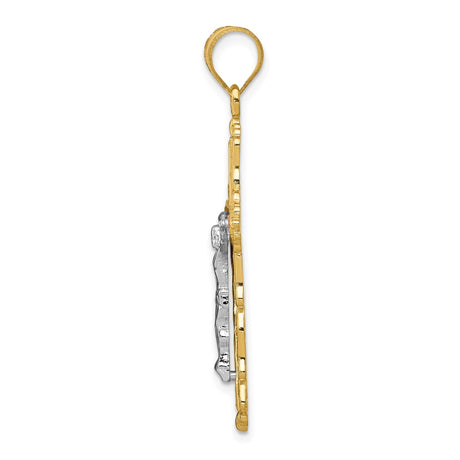 14k Tri Color Gold Crucifix Pendant with Filigree Baroque Design for Men and Women