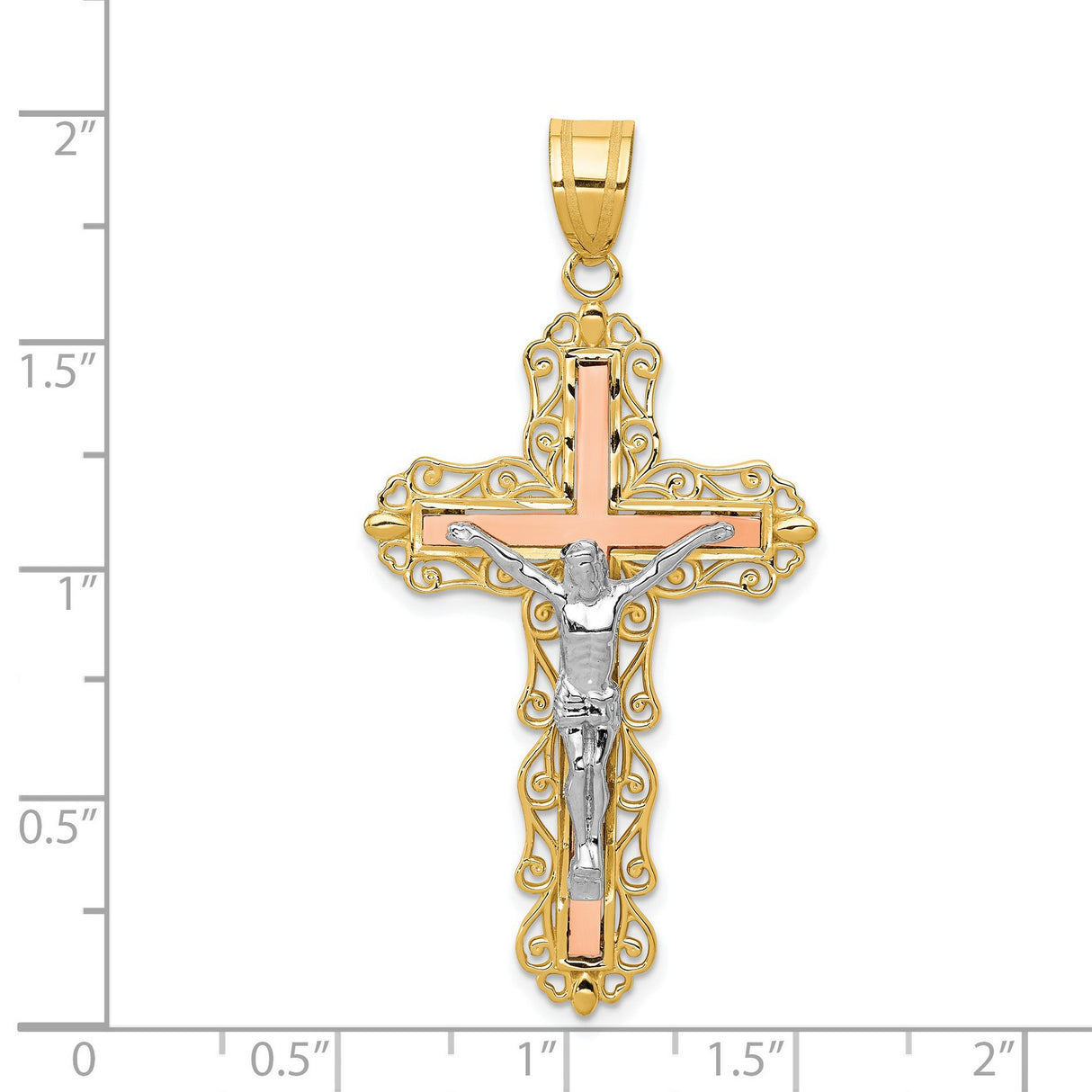 Passion Crucifix Charm Pendant in Real 14k Multi-Tone Gold