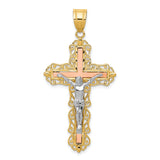 Passion Crucifix Charm Pendant in Real 14k Multi-Tone Gold