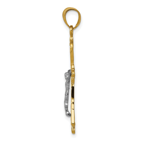 Fleur De Lis Crucifix Charm Pendant in Real 14k Multi-Tone Gold
