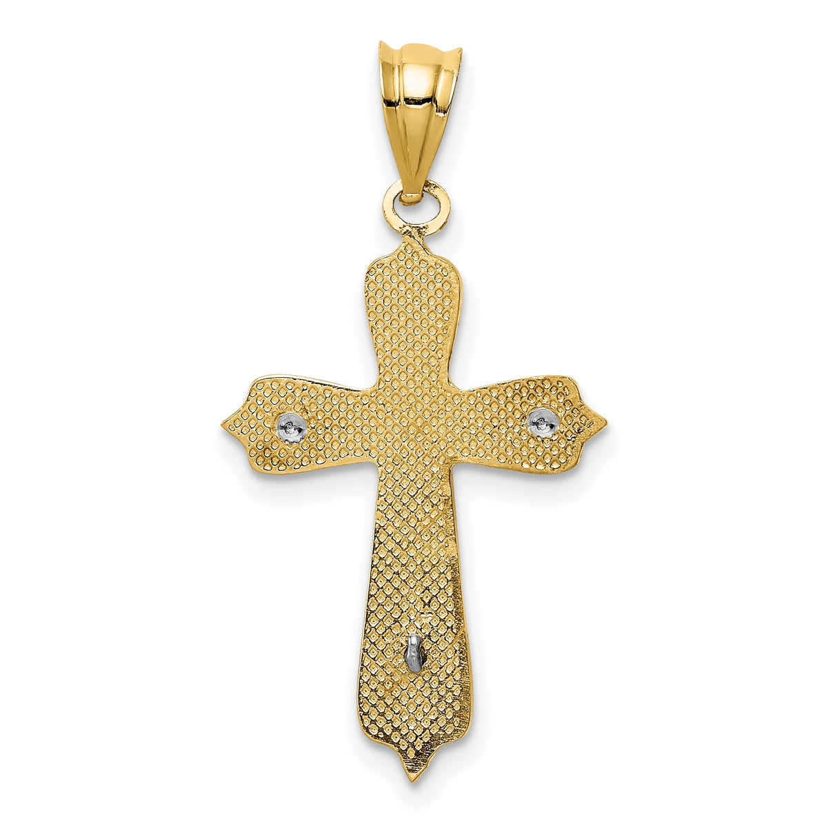 Textured Passion Crucifix Charm Pendant in Real 14k Multi-Tone Gold