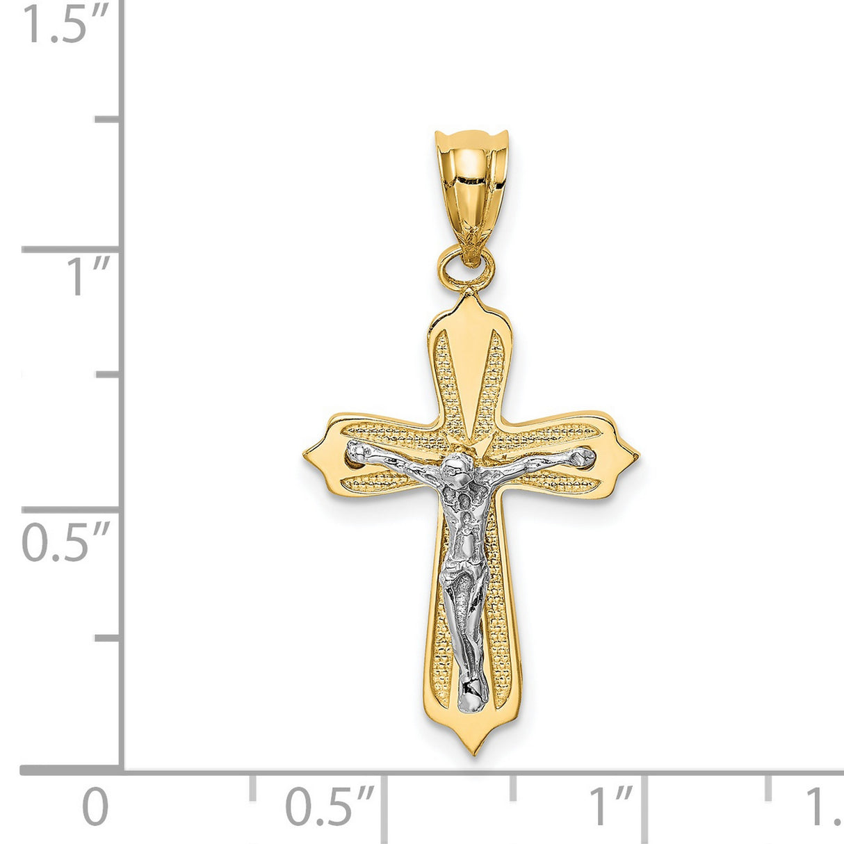 Textured Passion Crucifix Charm Pendant in Real 14k Multi-Tone Gold