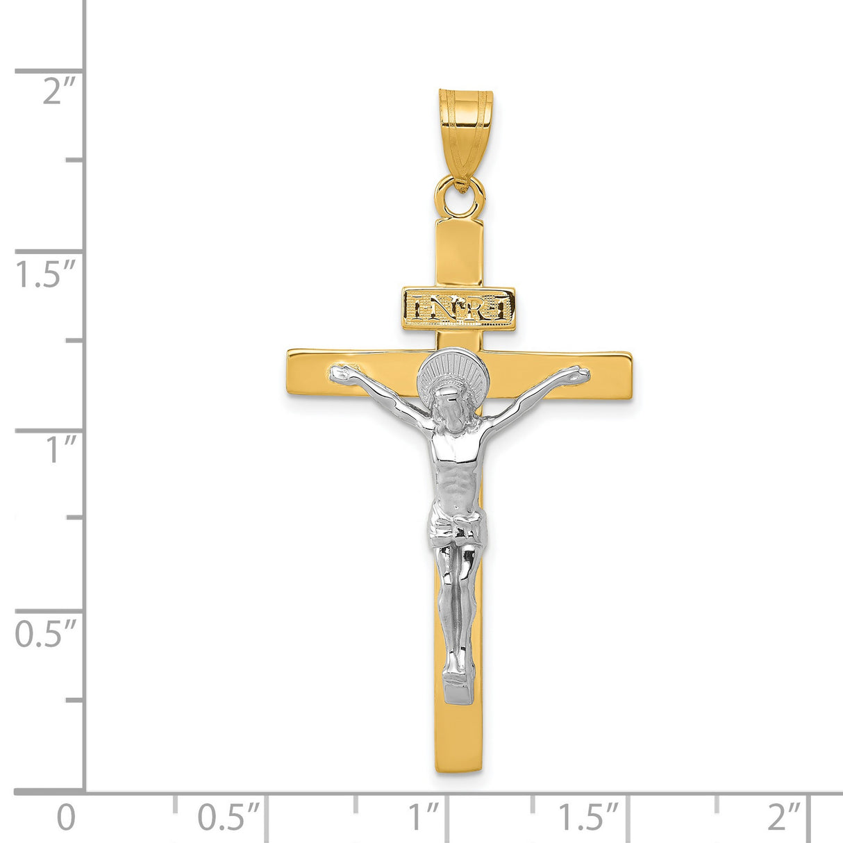 INRI Latin Crucifix Charm Pendant in Real 14k Multi-Tone Gold