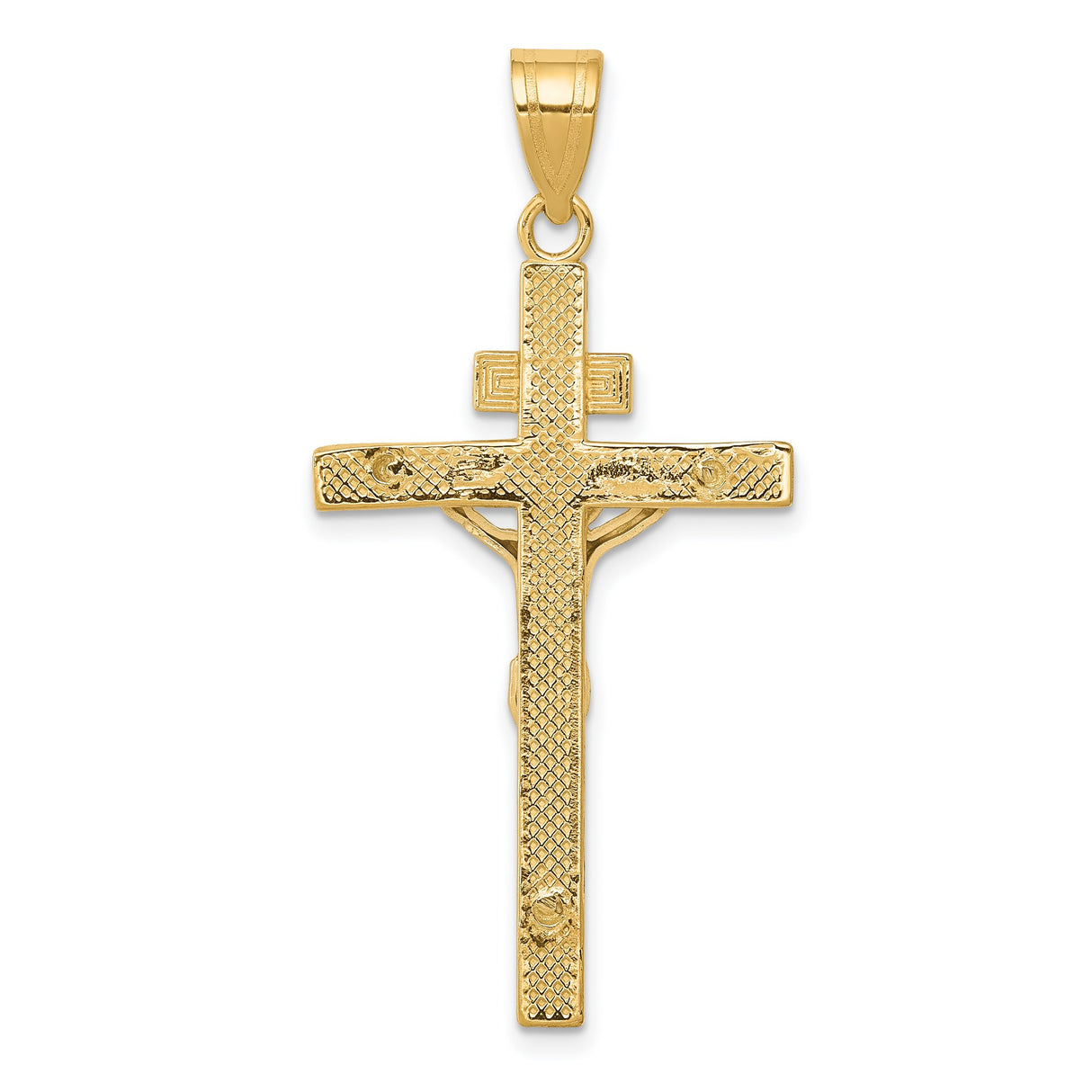 INRI Latin Crucifix Charm Pendant in Real 14k Multi-Tone Gold