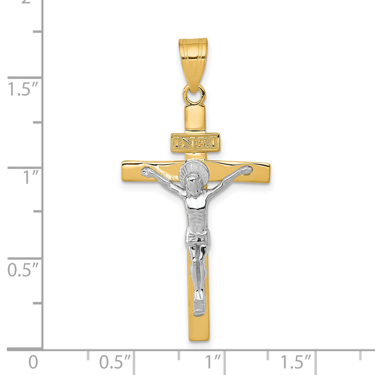 INRI Latin Crucifix Charm Pendant in Real 14k Multi-Tone Gold
