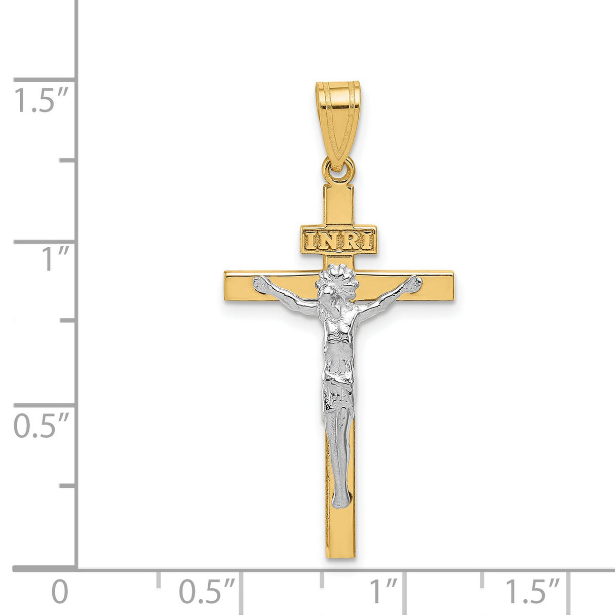 INRI Latin Crucifix Charm Pendant in Real 14k Multi-Tone Gold