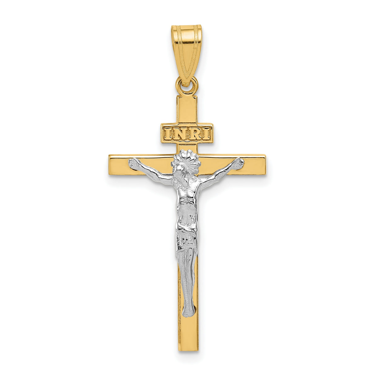 INRI Latin Crucifix Charm Pendant in Real 14k Multi-Tone Gold