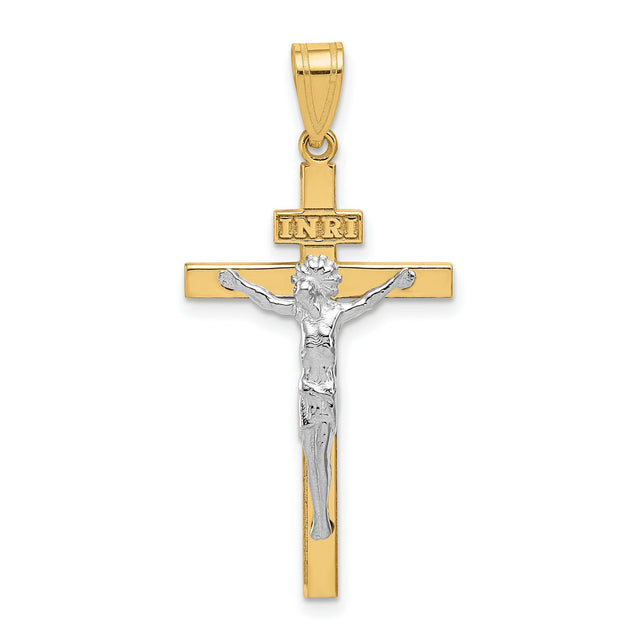 INRI Latin Crucifix Charm Pendant in Real 14k Multi-Tone Gold