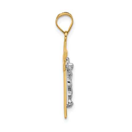 14k Two-Tone Gold Crucifix Pendant with Jesus Figure, INRI Latin Cross Religious Charm