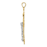 INRI Fleur De Lis Crucifix Charm Pendant in Real 14k Multi-Tone Gold