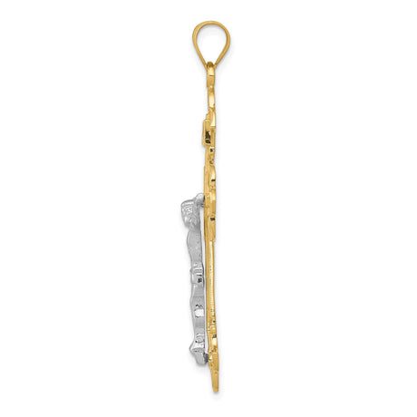 14k Multi-Tone Gold Crucifix Pendant with INRI and Fleur de Lis Jesus Cross Design