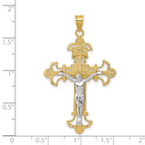 INRI Fleur De Lis Crucifix Charm Pendant in Real 14k Multi-Tone Gold
