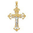 INRI Fleur De Lis Crucifix Charm Pendant in Real 14k Multi-Tone Gold