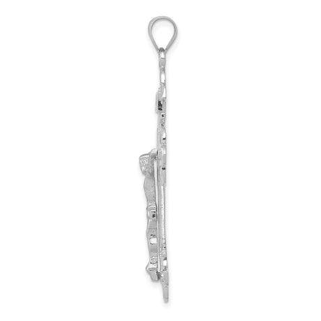 14k White Gold Crucifix Pendant with INRI and Fleur-de-Lis Design