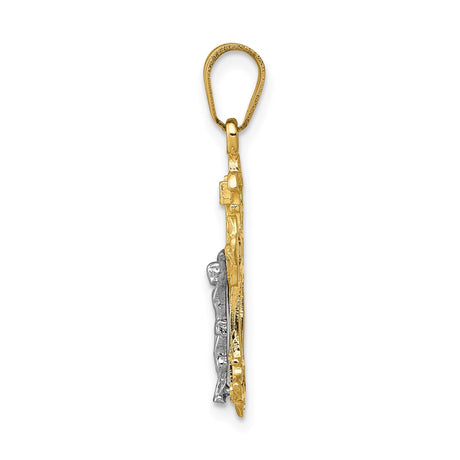 14k Multi-Tone Gold INRI Crucifix Pendant with Fleur de Lis and Baroque Design for Men and Women