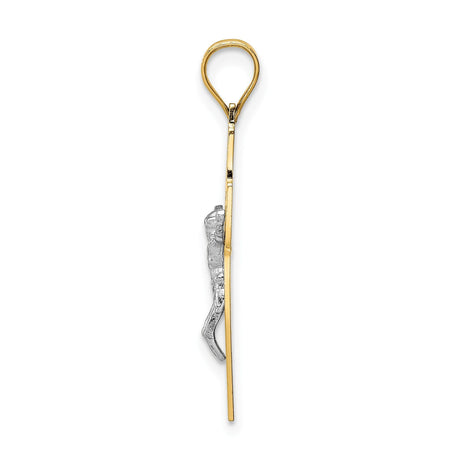 14k Two-Tone Gold Crucifix Pendant with Openwork Design, Catholic Religious Charm
