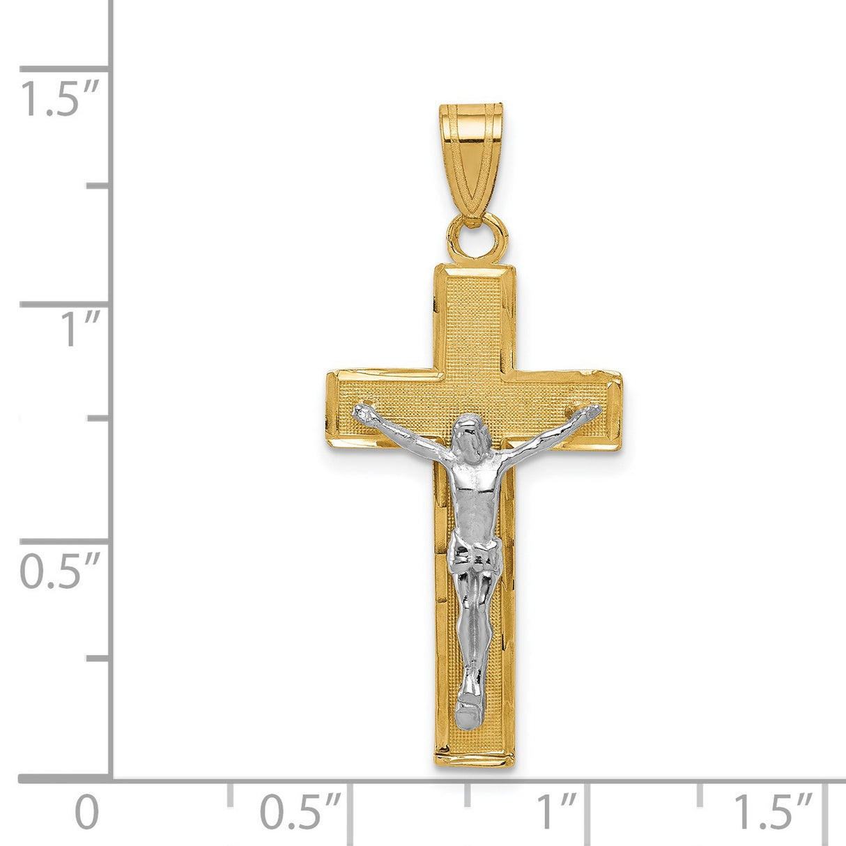 Textured Latin Crucifix Charm Pendant in Real 14k Multi-Tone Gold