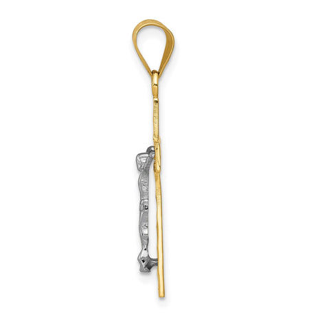 14k Two-Tone Gold Crucifix Cross Pendant with Jesus Figure, Latin Religious Design