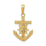 14k Yellow Gold Anchor Crucifix Pendant with Jesus Religious Nautical Cross Charm