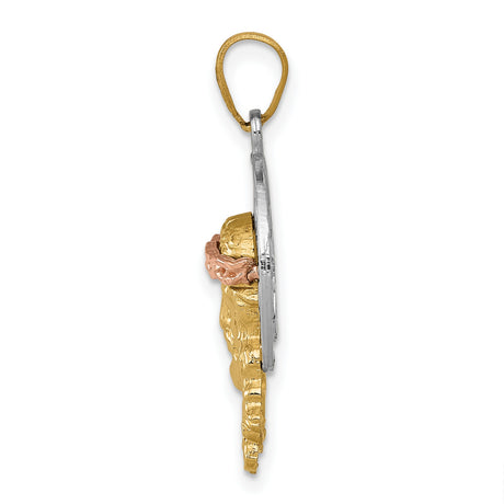 14k Tri-Color Gold Jesus Head Pendant with Crown of Thorns and Radiant Halo