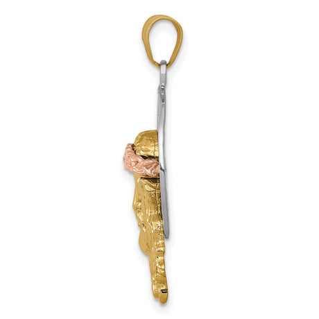 14k Tri-Color Gold Jesus Face Pendant with Crown of Thorns and Radiant Halo