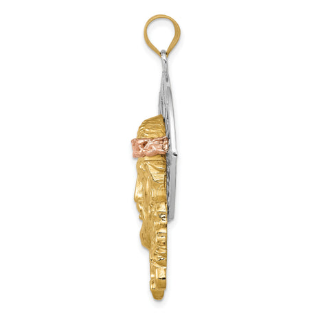 14k Tri-Color Gold Jesus Head Pendant with Crown of Thorns and Halo Design