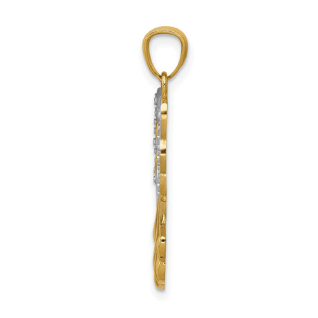 14k Two-Tone Gold Angel Pendant with Filigree Wings and Halo