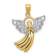 Angel With Filigree Style Rhodium Wings Charm Pendant in Real 14k Multi-Tone Gold