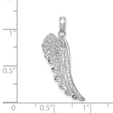 14k White Gold Angel Wing Pendant with Feather Detail, Christian Memorial Charm