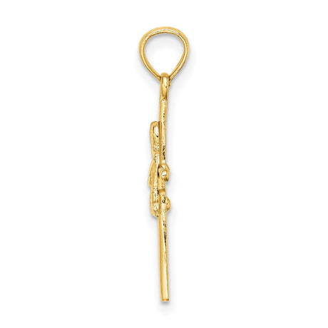 Praying Boy Cross Charm Pendant in Real 14k Yellow Gold