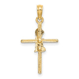 Praying Boy Cross Charm Pendant in Real 14k Yellow Gold