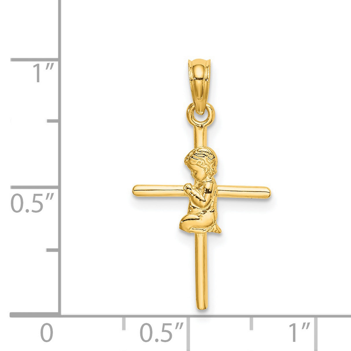 Praying Boy Cross Charm Pendant in Real 14k Yellow Gold