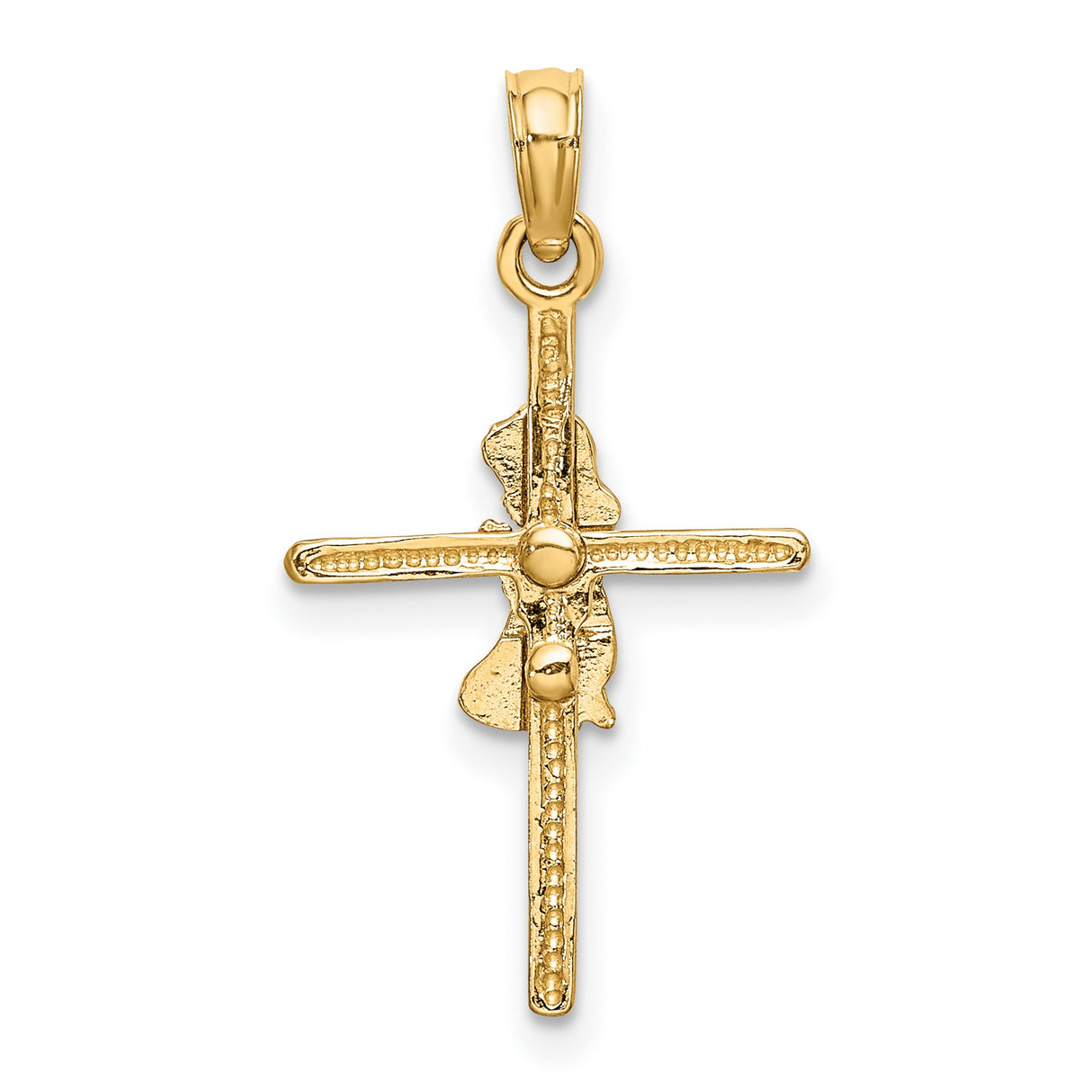 Praying Girl Cross Charm Pendant in Real 14k Yellow Gold