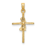 Praying Girl Cross Charm Pendant in Real 14k Yellow Gold