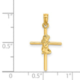 Praying Girl Cross Charm Pendant in Real 14k Yellow Gold