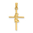 Praying Girl Cross Charm Pendant in Real 14k Yellow Gold