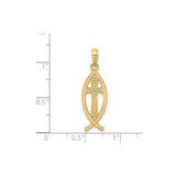 14k Yellow Gold Ichthys Fish Pendant with Ornate Cross, Christian Faith Charm