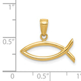 Solid Horizontal Religious Ichthus Fish Charm Pendant in Real 14k Yellow Gold