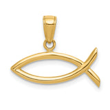 Solid Horizontal Religious Ichthus Fish Charm Pendant in Real 14k Yellow Gold