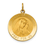 Our Lady of Sorrows Pray For Us Words Round Medal Charm Pendant in Real 14k Yellow Gold