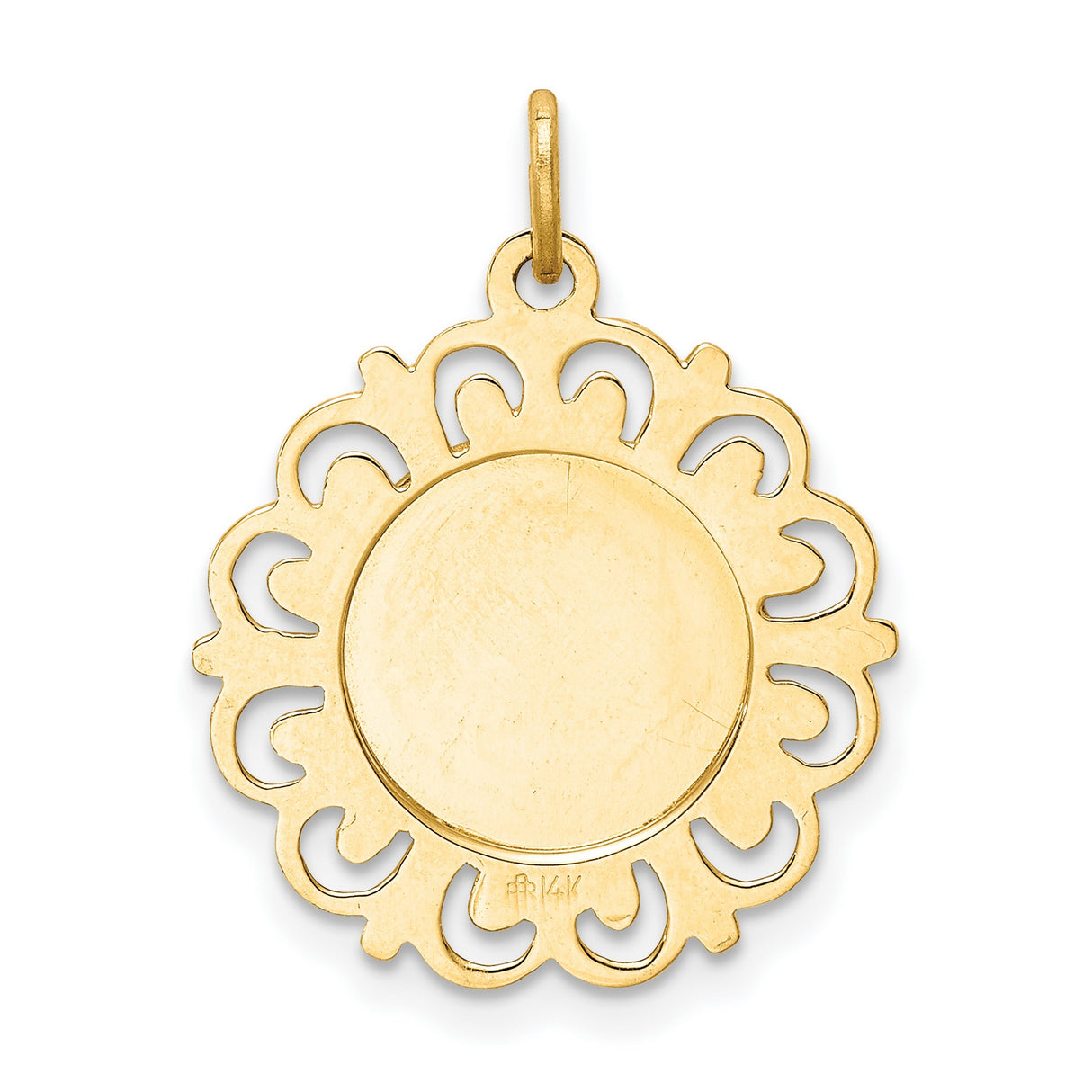 Our Lady of Sorrows Pray For Us Words Round Medal Charm Pendant in Real 14k Yellow Gold