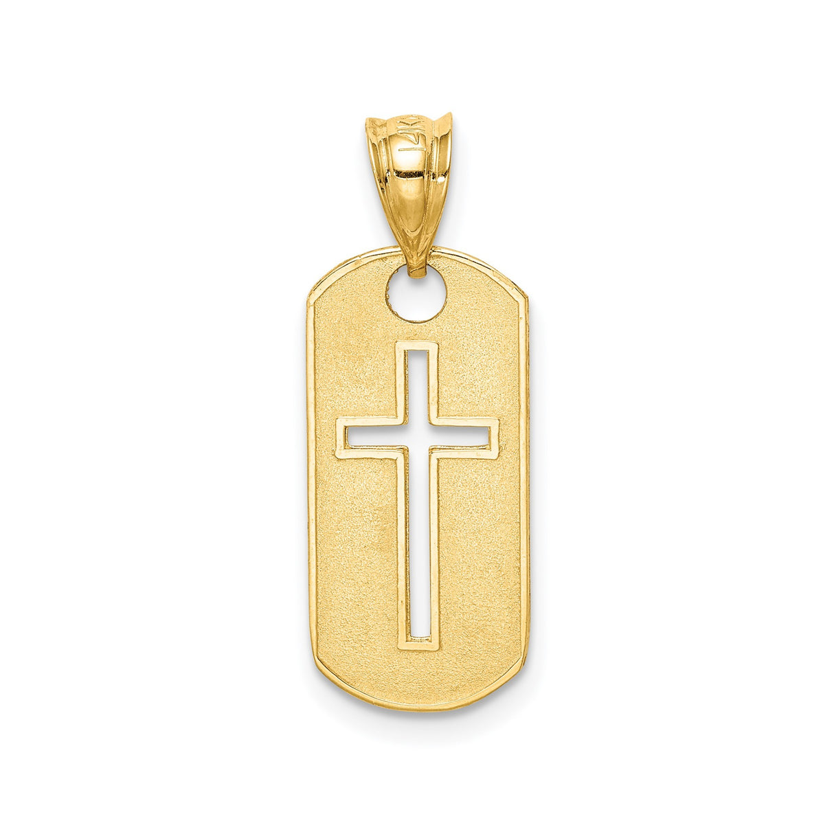 14k Yellow Gold Dog Tag Pendant with Cut Out Cross Design, Religious Unisex Charm