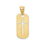 14k Yellow Gold Dog Tag Pendant with Cut Out Cross Design, Religious Unisex Charm
