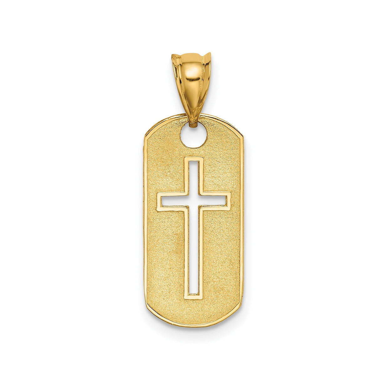 14k Yellow Gold Dog Tag Pendant with Cut Out Cross Design, Religious Unisex Charm