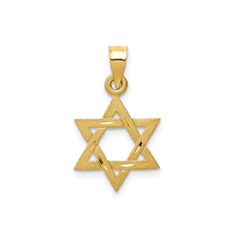 14k Yellow Gold Star of David Pendant, Polished and Textured Judaica Charm, Unisex Jewish Symbol