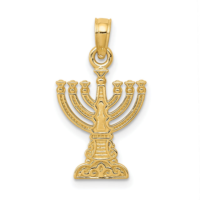 Solid Polished Menorah Charm Pendant in Real 14k Yellow Gold