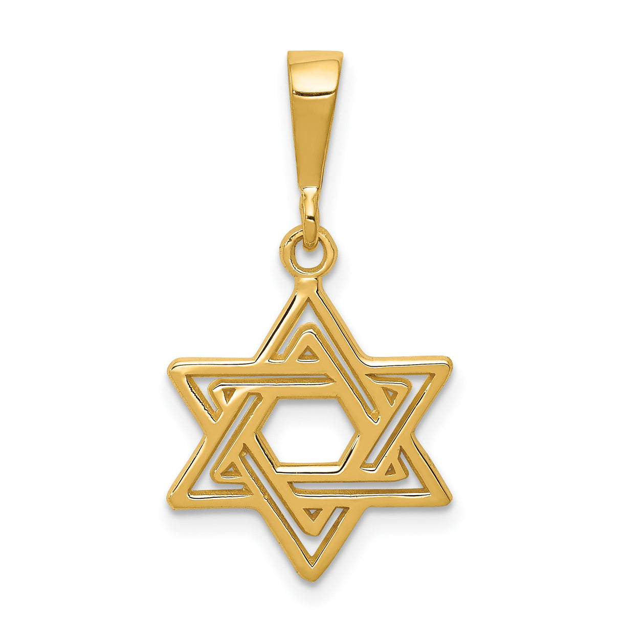 Jewish Star Of David Open Form Charm Pendant in Real 14k Yellow Gold